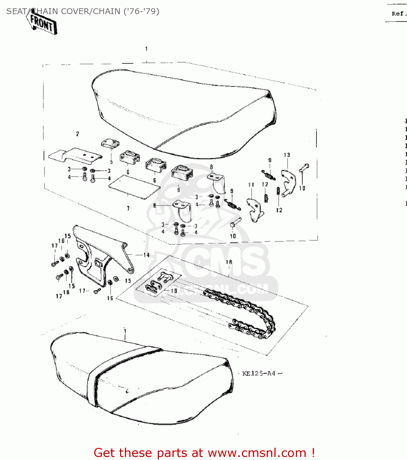 SEAT/CHAIN COVER/CHAIN ('76-'79) KS125-A 1975 USA CANADA