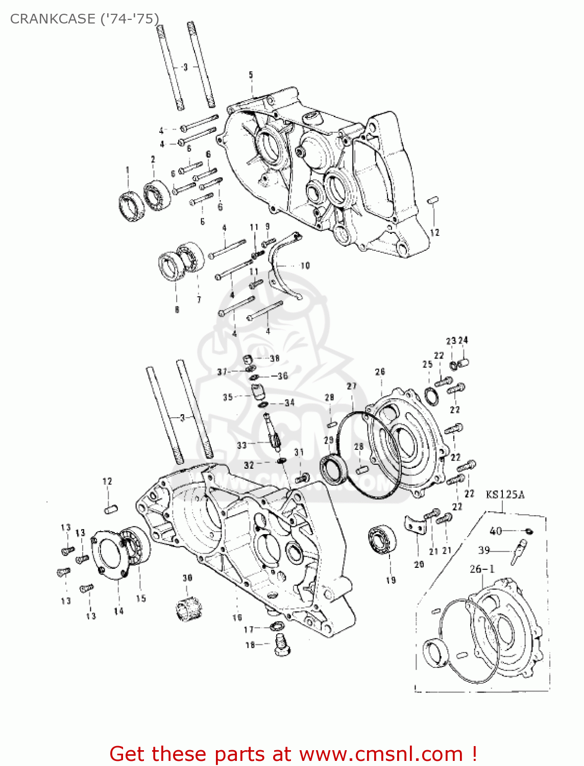 CRANKCASE ('74-'75) KS125-A 1975 USA CANADA