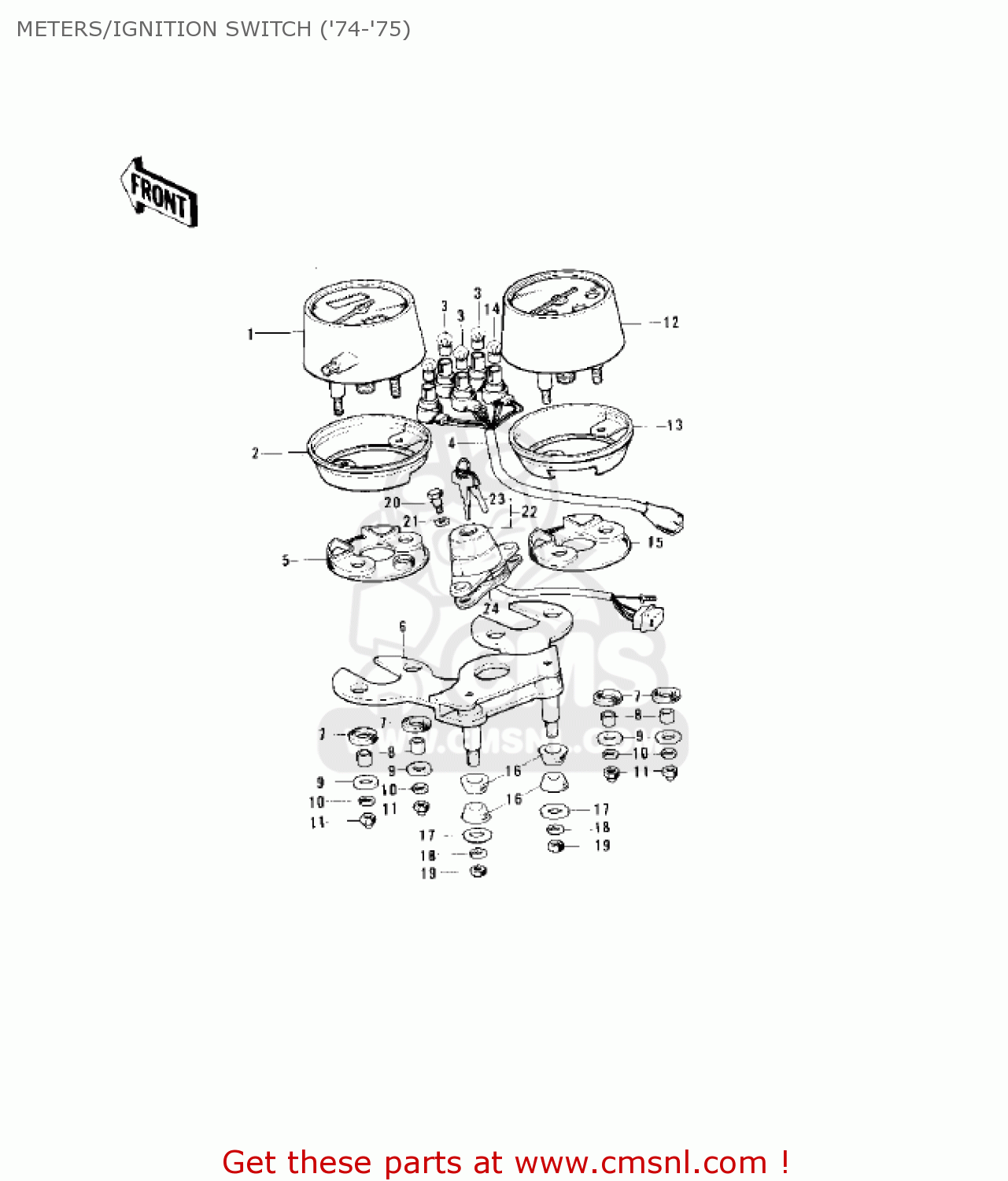 METERS/IGNITION SWITCH ('74-'75) KS125-A 1975 USA CANADA