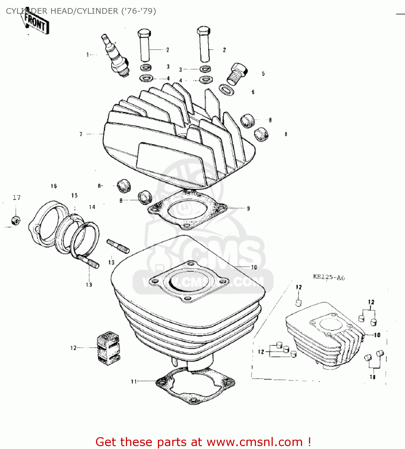 CYLINDER HEAD/CYLINDER ('76-'79) KS125-A 1975 USA CANADA