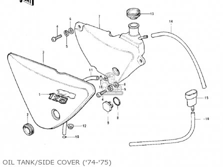OIL TANK/SIDE COVER ('74-'75) - KS125-A 1975 USA CANADA