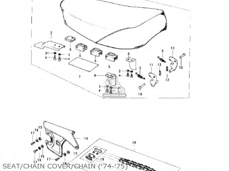 SEAT/CHAIN COVER/CHAIN ('74-'75) - KS125-A 1975 USA CANADA