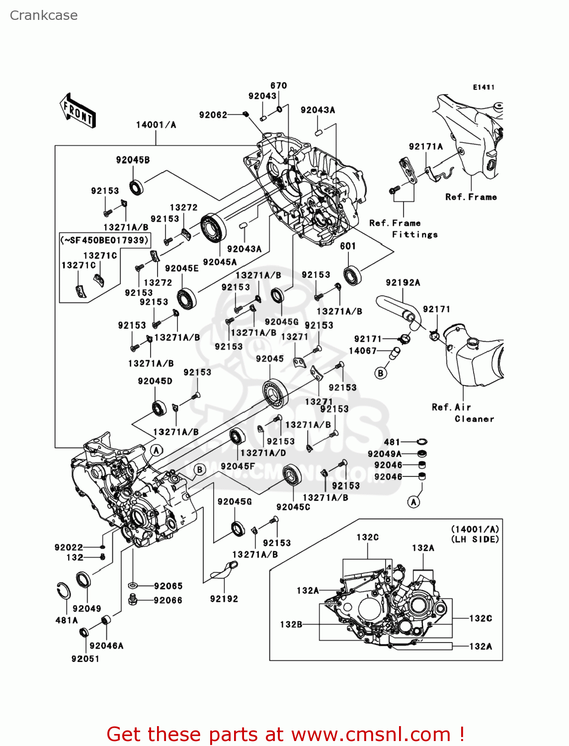 Kawasaki KSF450B9FB KFX450R 2009 USA Crankcase buy original Crankcase spares online