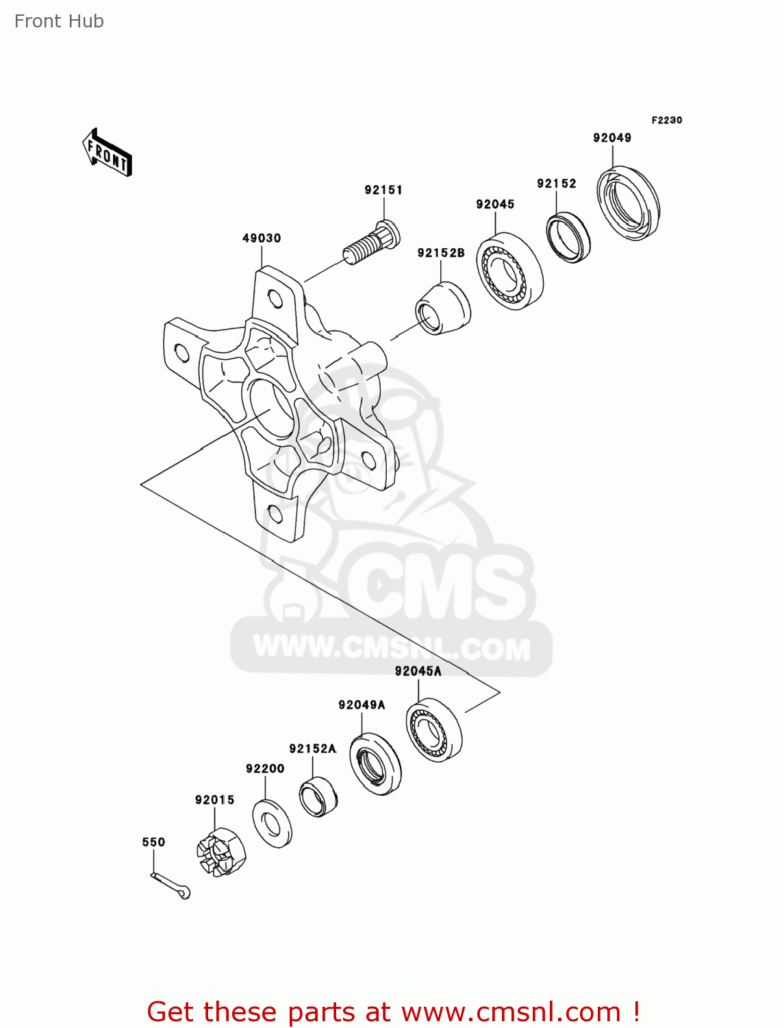 Kawasaki KSF450B9FB KFX450R 2009 USA Front Hub buy original Front