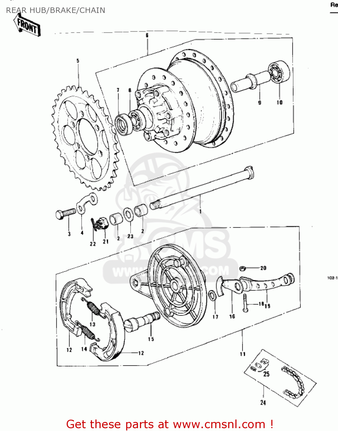 REAR HUB/BRAKE/CHAIN KT250-A2 TRIAL 1976 USA / MPH