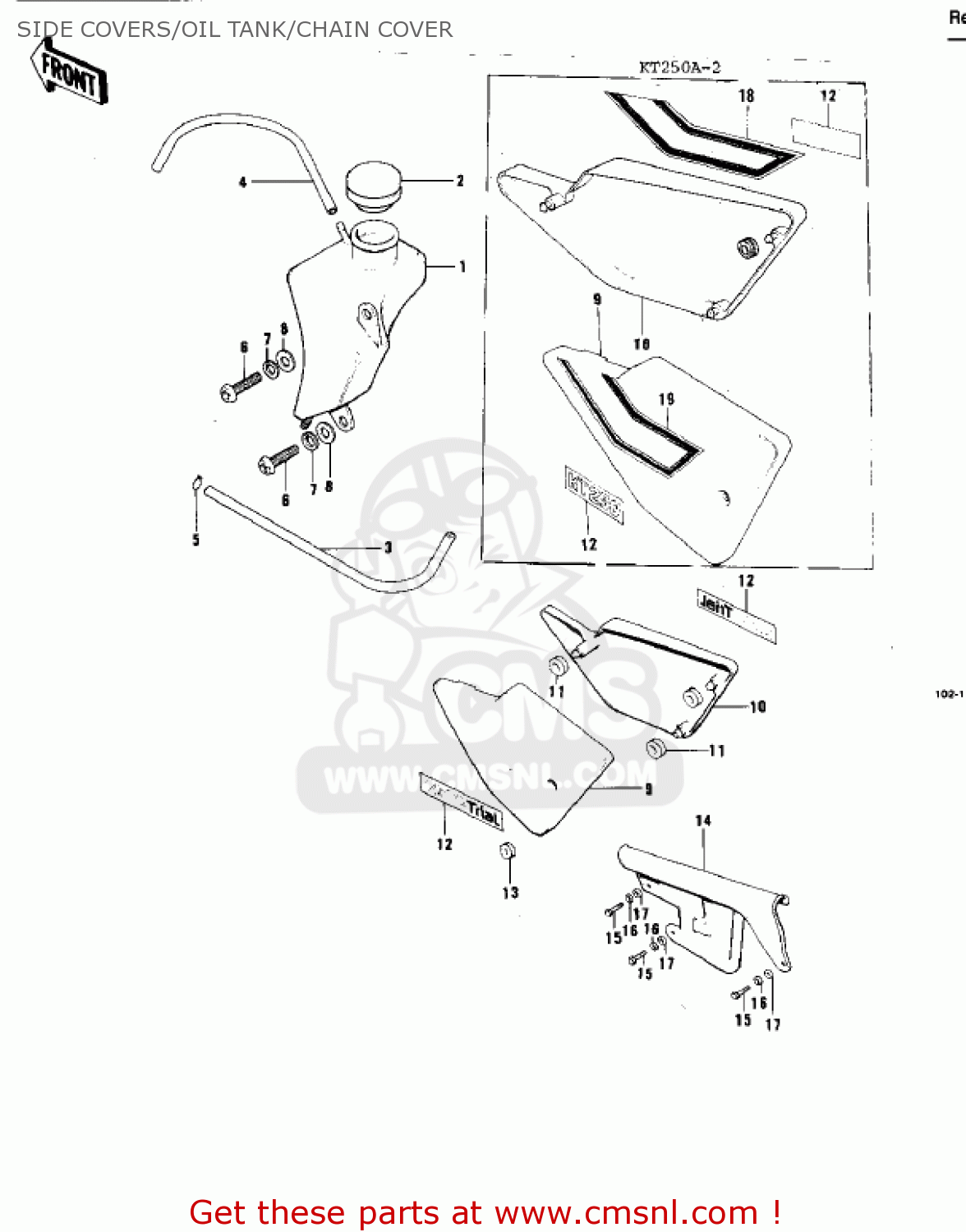 SIDE COVERS/OIL TANK/CHAIN COVER KT250-A2 TRIAL 1976 USA / MPH