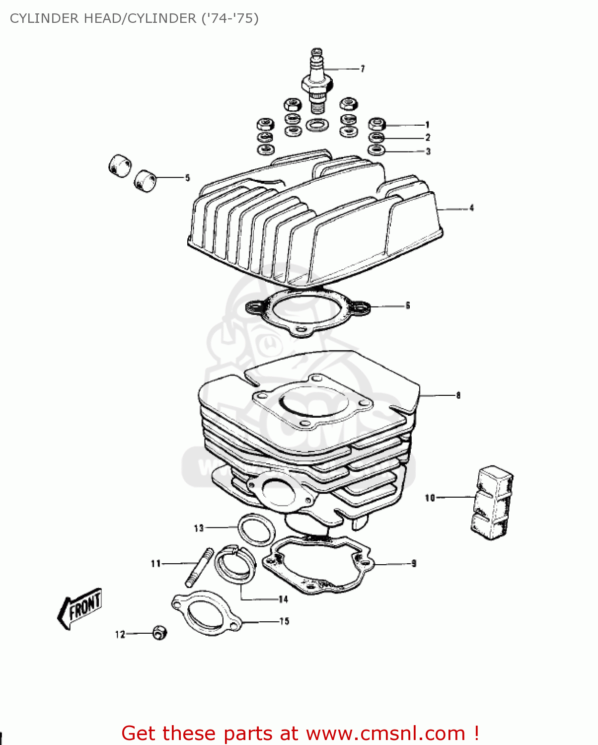 Kawasaki KV100-A7 1976 USA CALIFORNIA CYLINDER HEAD/CYLINDER ('74-'75 ...