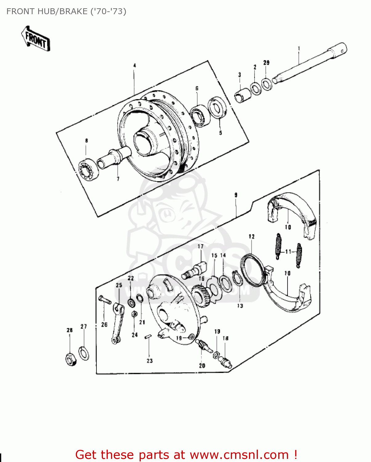 FRONT HUB/BRAKE ('70-'73) KV100-A7 1976 USA CALIFORNIA