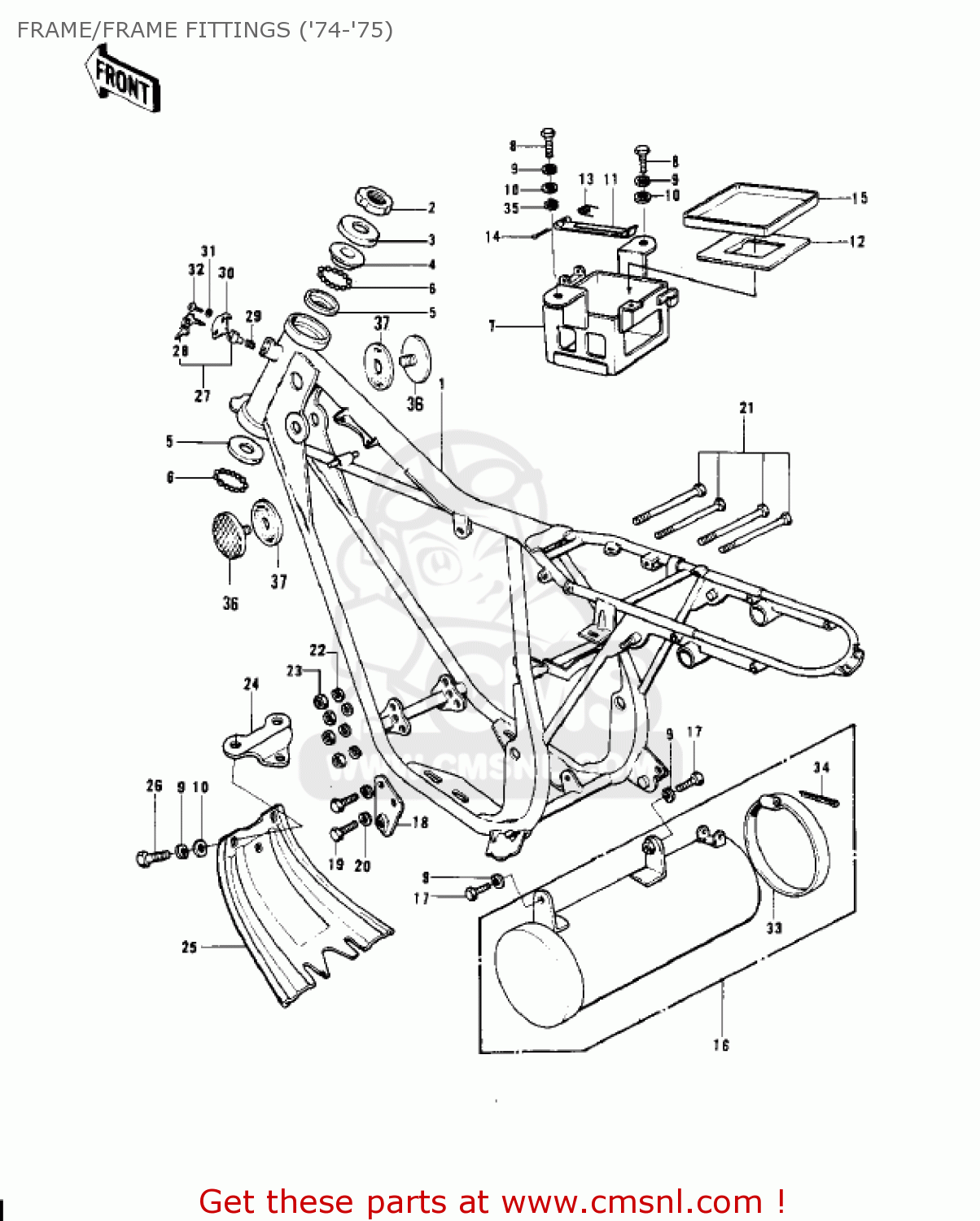 FRAME/FRAME FITTINGS ('74-'75) KV100-A7 1976 USA CALIFORNIA
