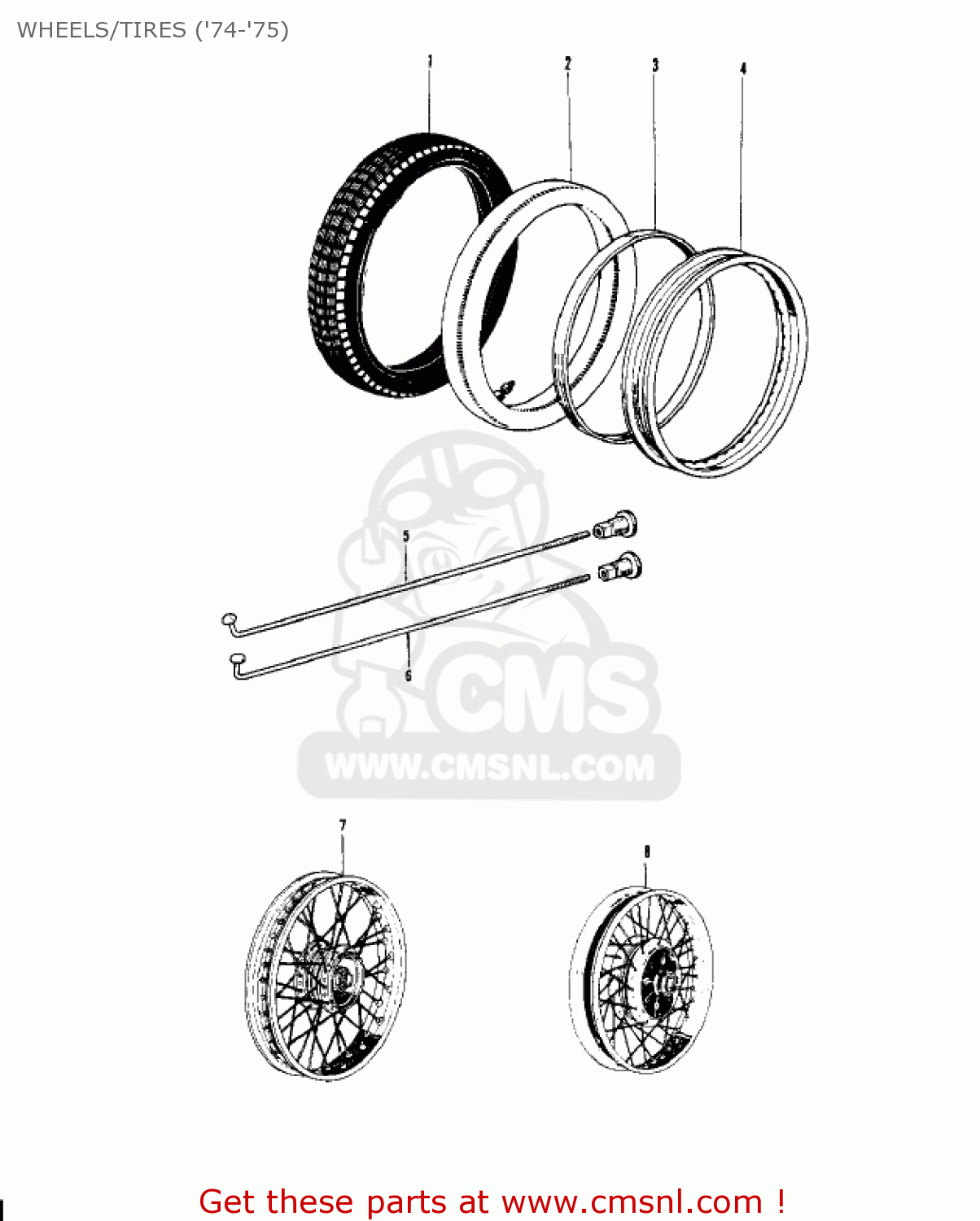WHEELS/TIRES ('74-'75) KV100-A7 1976 USA CALIFORNIA