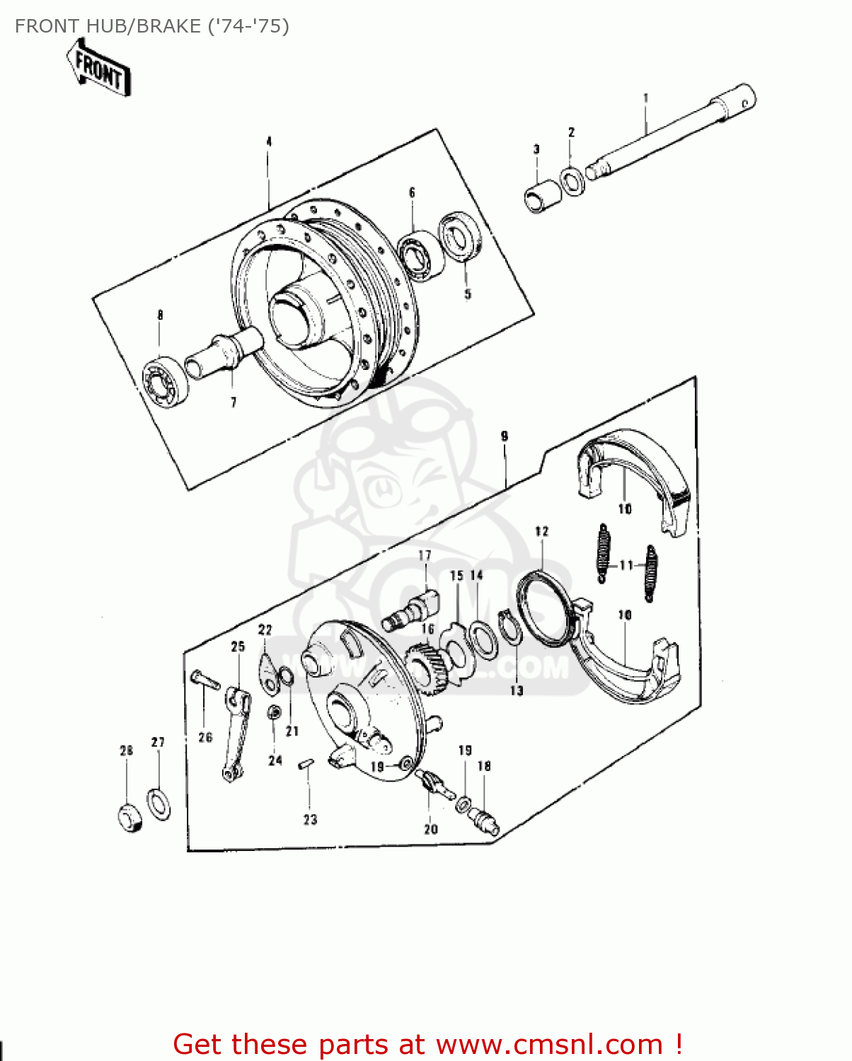 FRONT HUB/BRAKE ('74-'75) KV100-A7 1976 USA CALIFORNIA