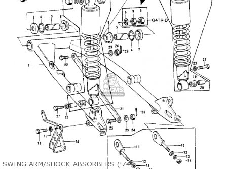 SWING ARM/SHOCK ABSORBERS ('74-' - KV100-A7 1976 USA CALIFORNIA