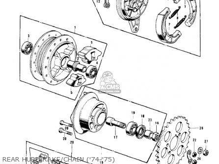 REAR HUB/BRAKE/CHAIN ('74-'75) - KV100-A7 1976 USA CALIFORNIA