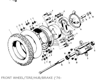 FRONT WHEEL/TIRE/HUB/BRAKE ('76- - KV75A5 1976