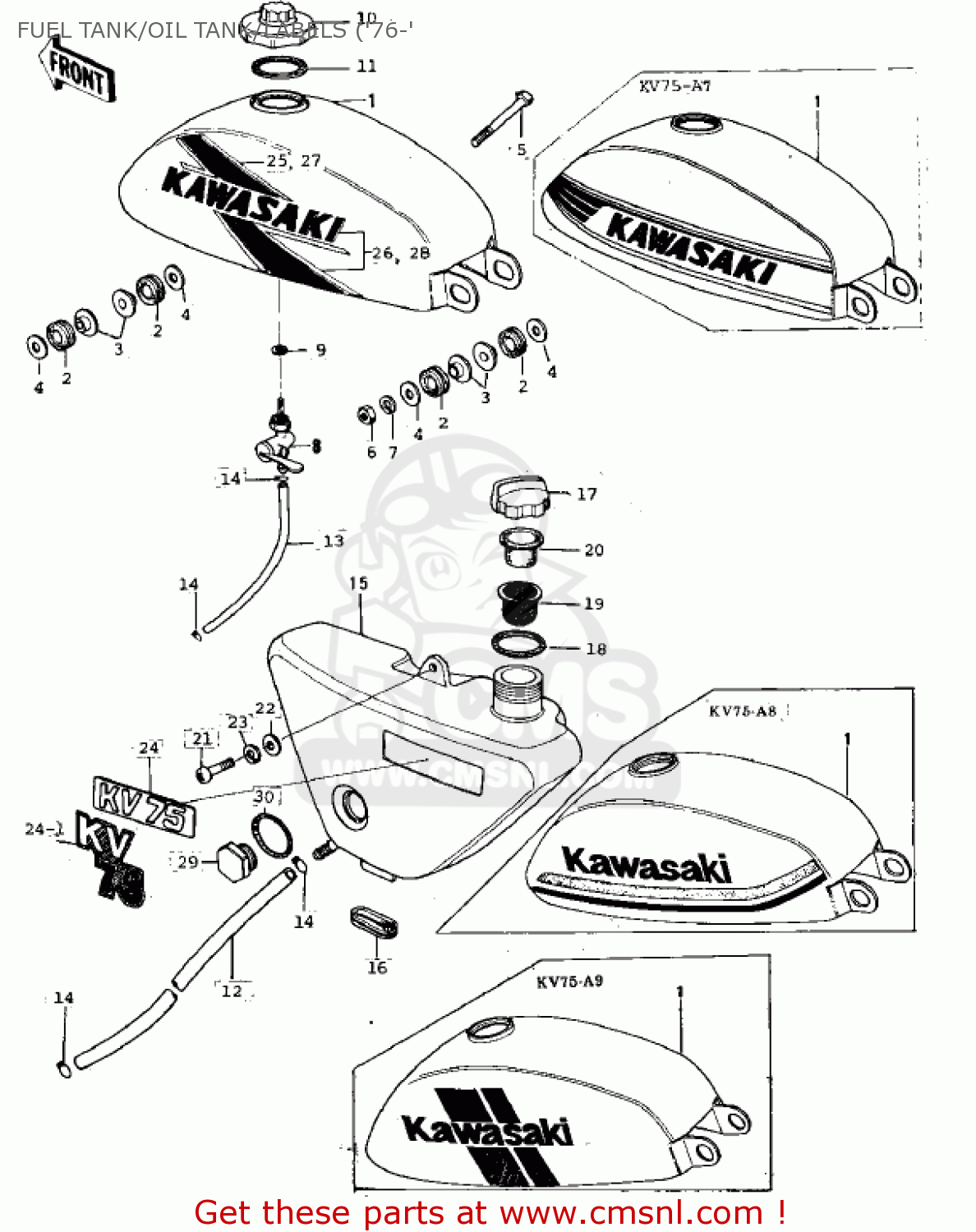 FUEL TANK/OIL TANK/LABELS ('76-' KV75A6 1977