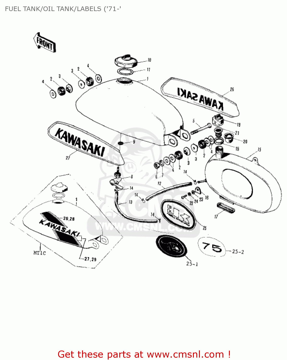 FUEL TANK/OIL TANK/LABELS ('71-' KV75A8 1979