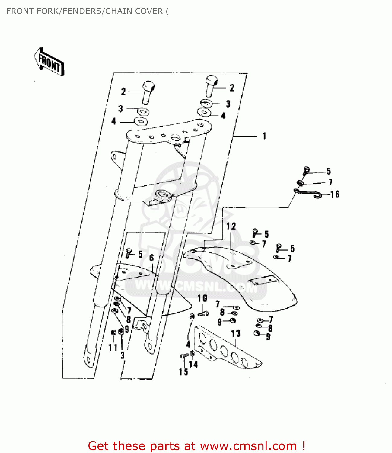 FRONT FORK/FENDERS/CHAIN COVER ( KV75A9 1980