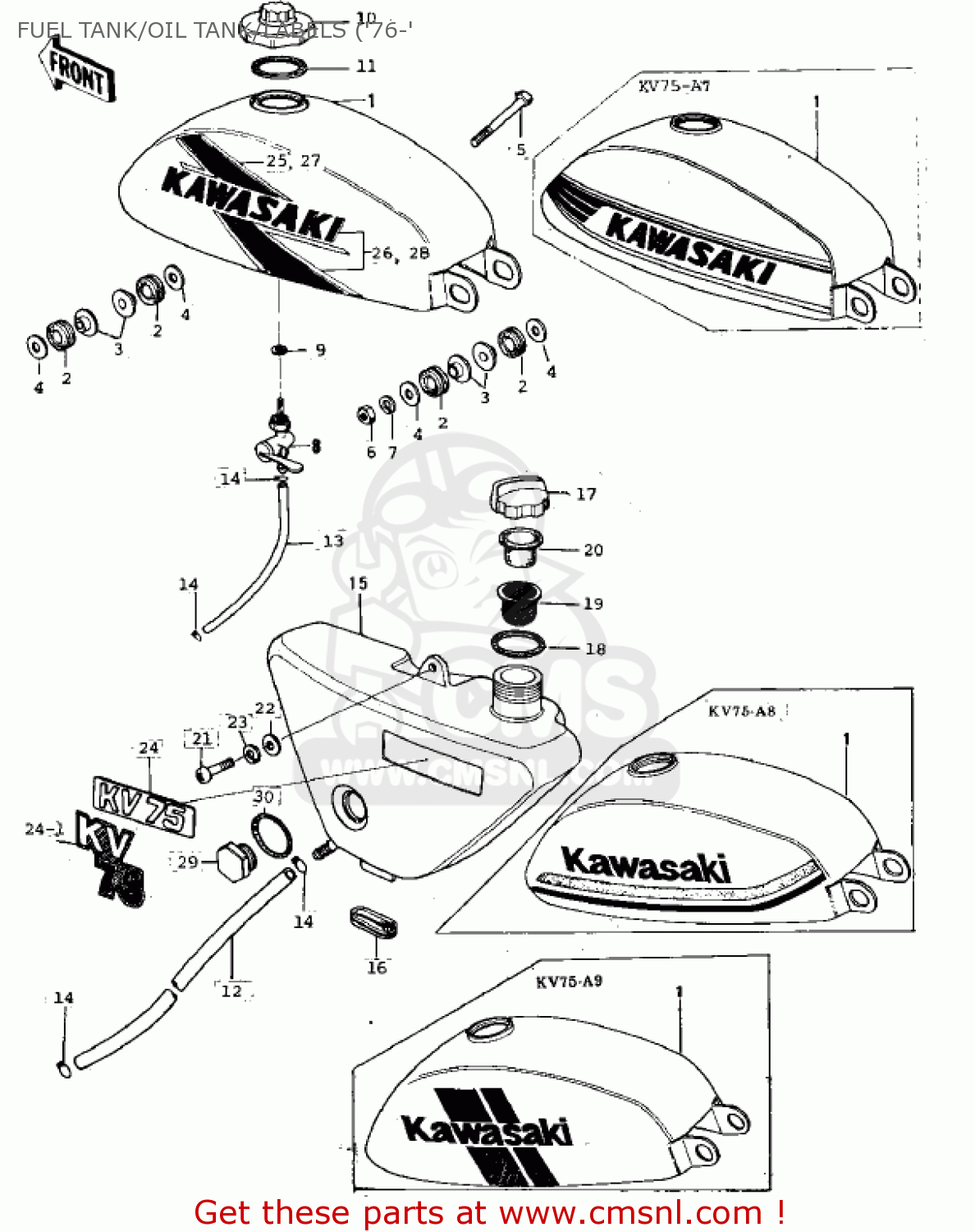 FUEL TANK/OIL TANK/LABELS ('76-' KV75A9 1980