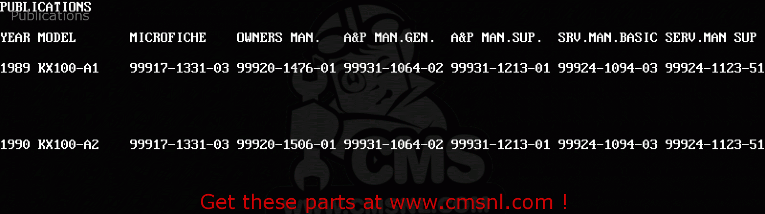 Publications KX100-A1 1989 UNITED KINGDOM AL