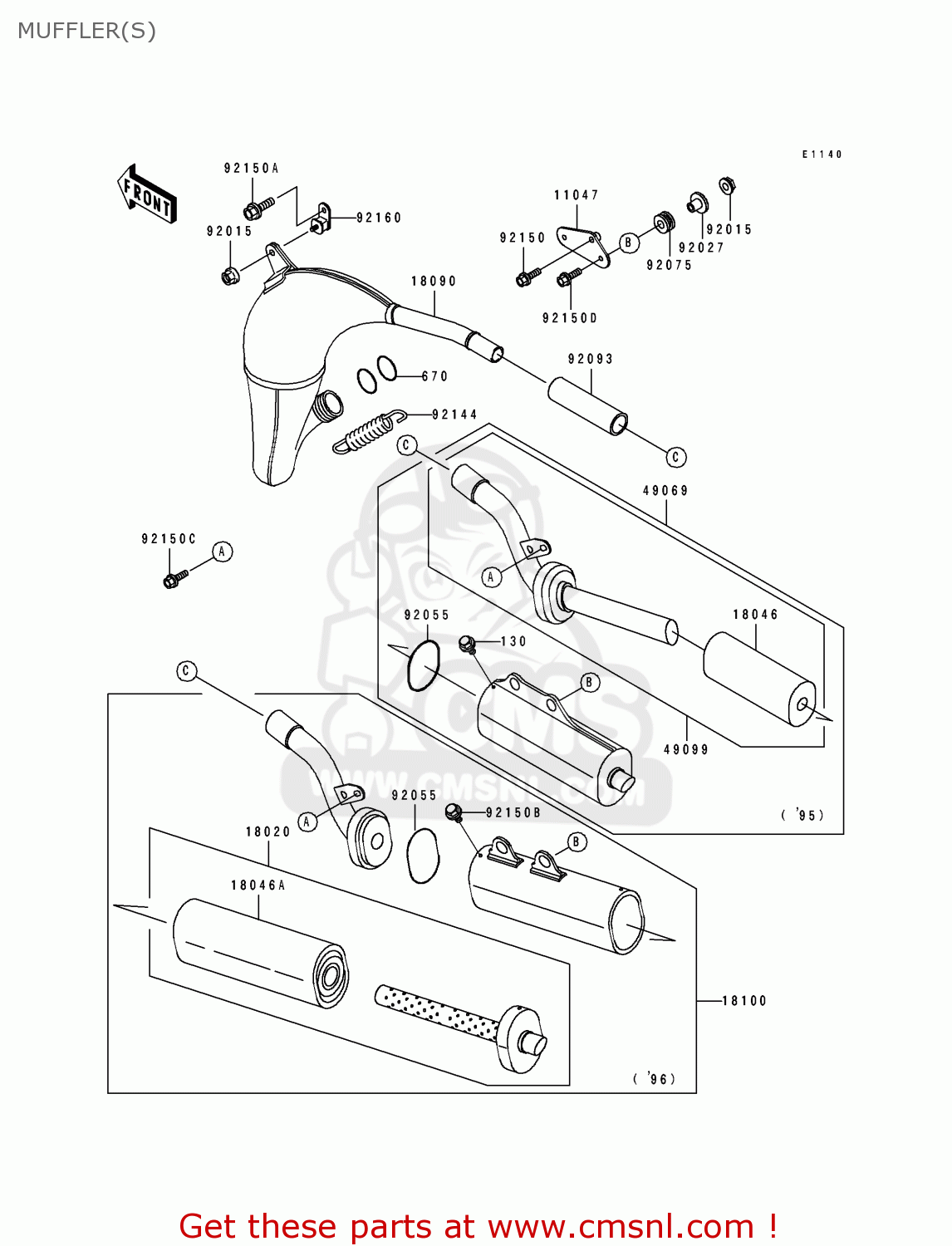 MUFFLER(S) KX100-B2 1992 EUROPE UK AL AS