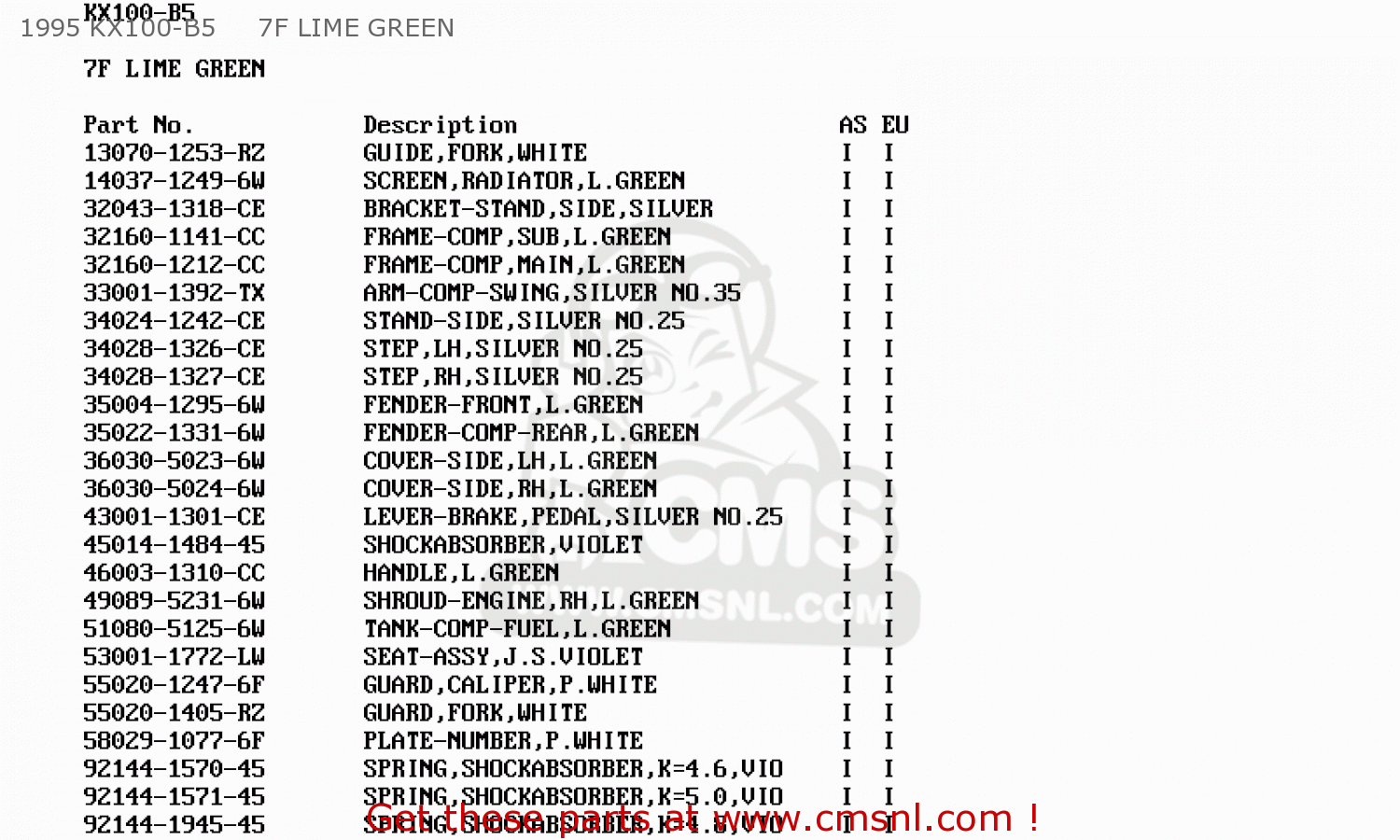 1995 KX100-B5     7F LIME GREEN KX100-B3 1993 EUROPE AS