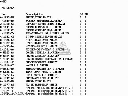 1995 KX100-B5     7F LIME GREEN - KX100-B3 1993 EUROPE AS