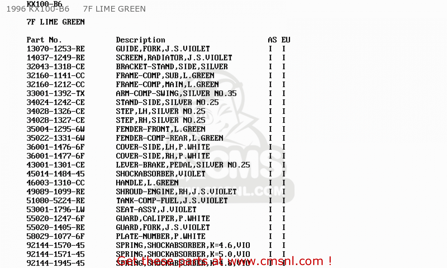 1996 KX100-B6     7F LIME GREEN KX100-B6 1996 EUROPE AS