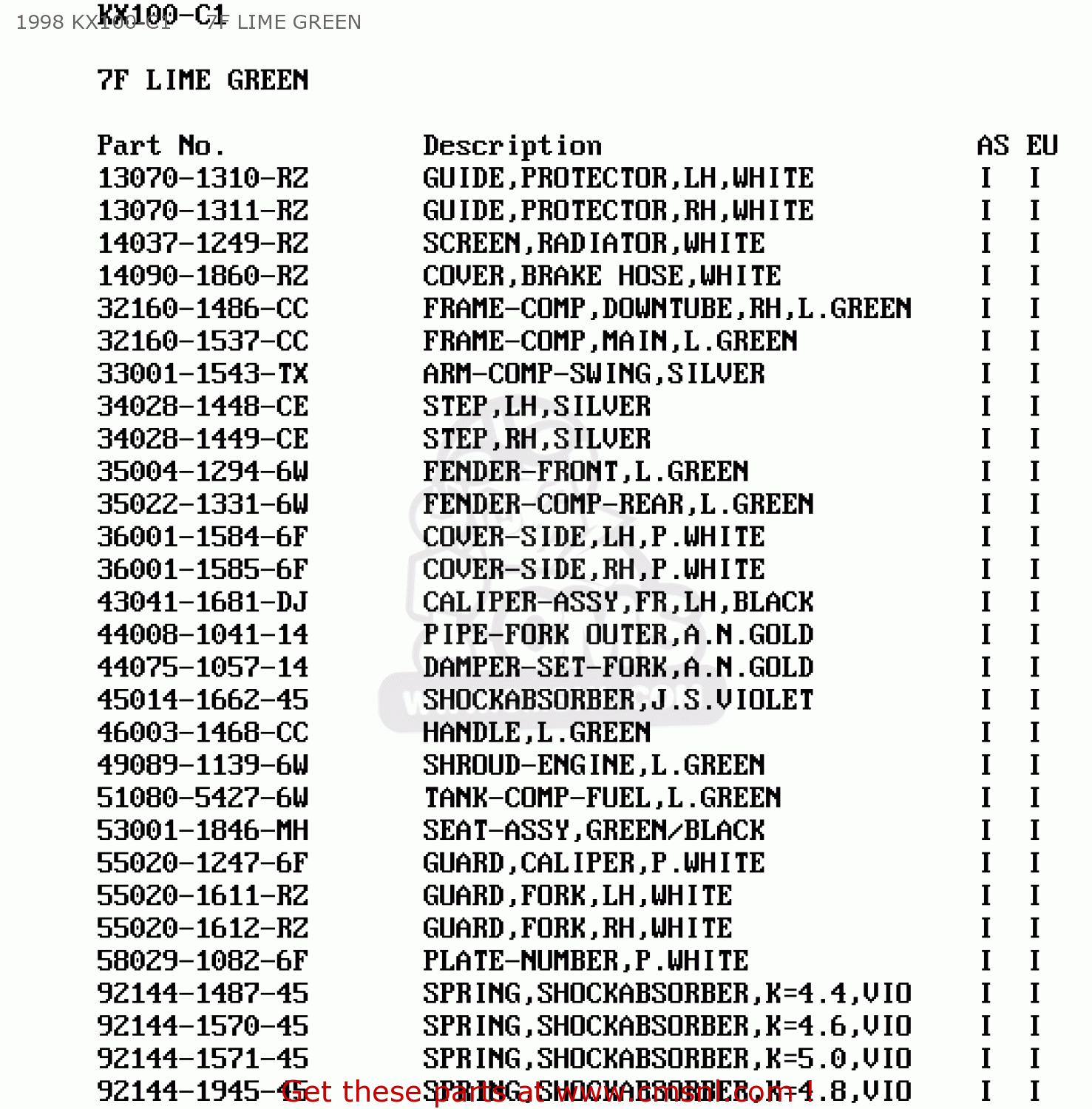 1998 KX100-C1     7F LIME GREEN KX100-C1 1998 EUROPE AS