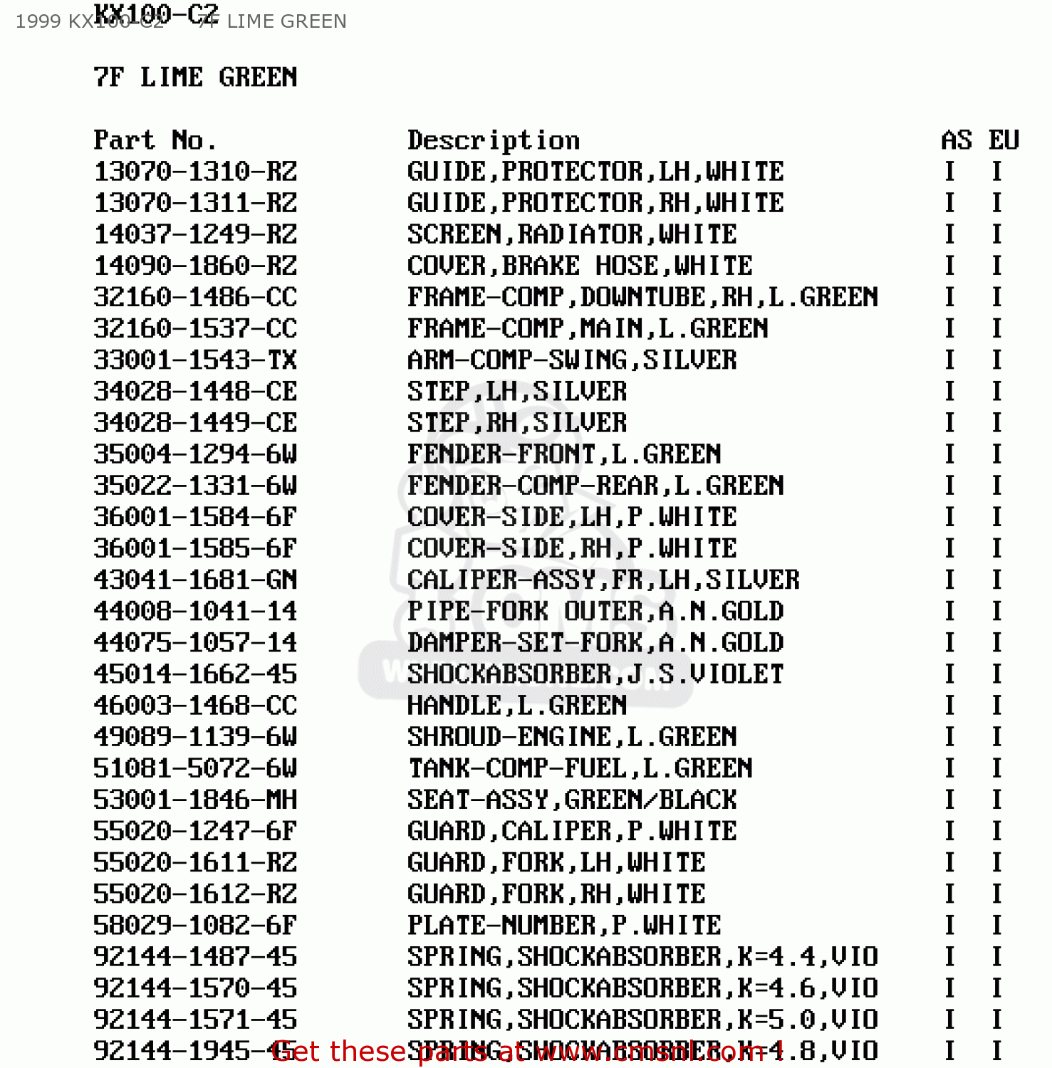 1999 KX100-C2     7F LIME GREEN KX100-C3 2000 EUROPE AS