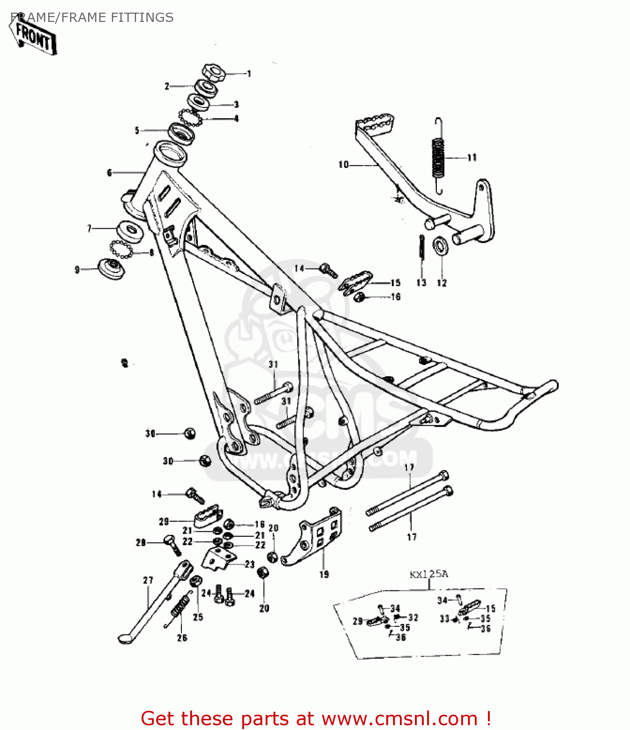 Kawasaki KX125 1974 FRAME/FRAME FITTINGS - buy original FRAME/FRAME ...