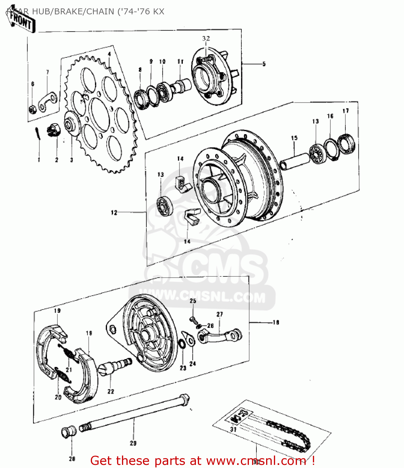 REAR HUB/BRAKE/CHAIN ('74-'76 KX KX125 1974