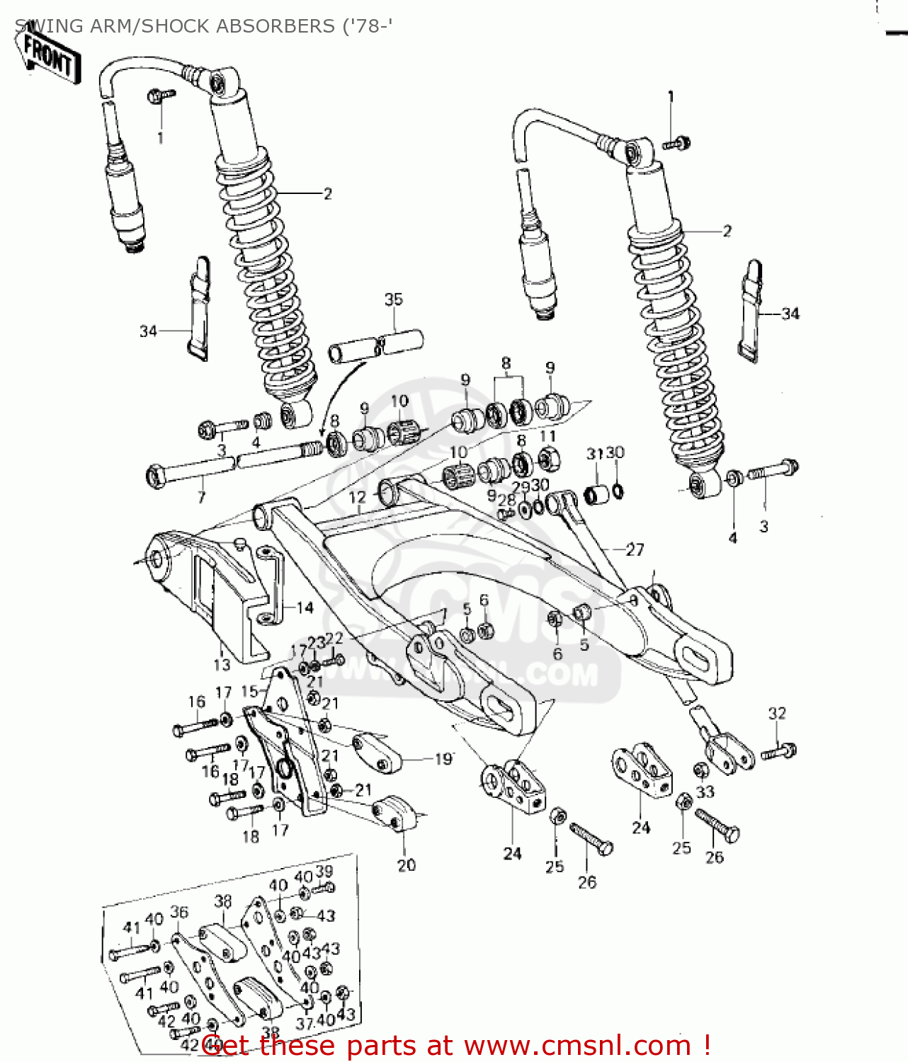 SWING ARM/SHOCK ABSORBERS ('78-' KX125 1974