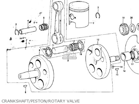 CRANKSHAFT/PISTON/ROTARY VALVE - KX125 1974