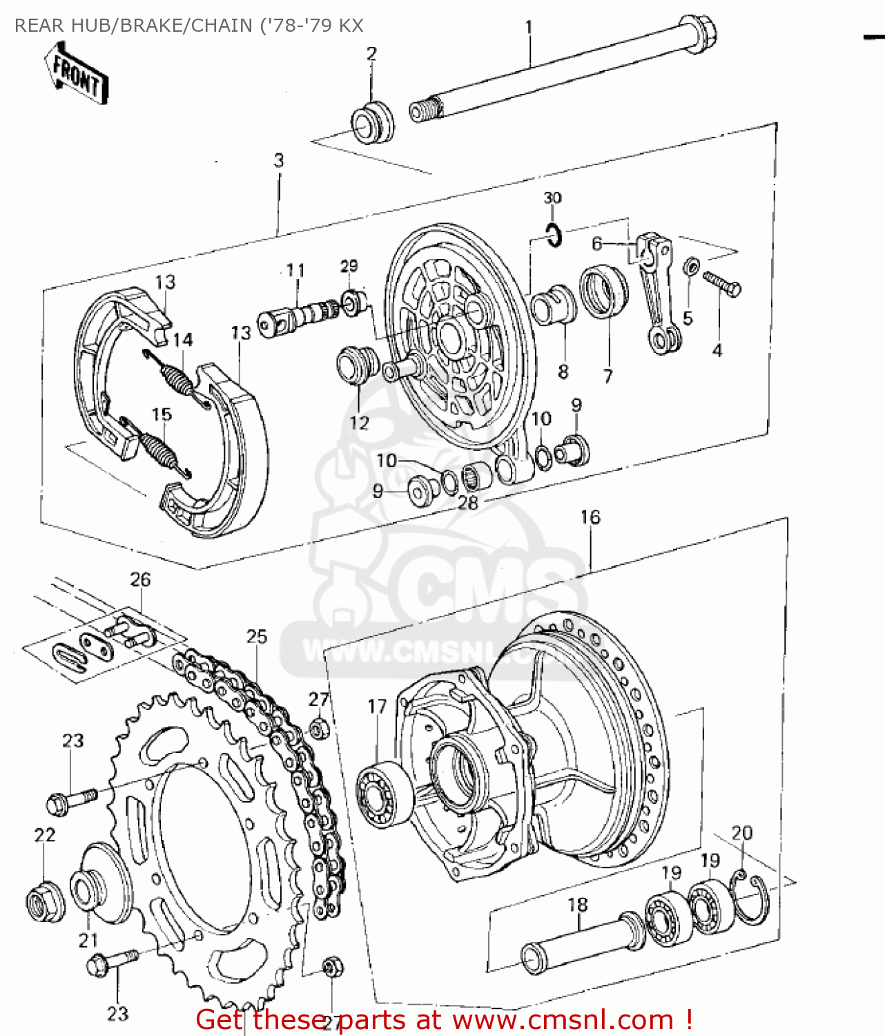 REAR HUB/BRAKE/CHAIN ('78-'79 KX KX125-A 1975