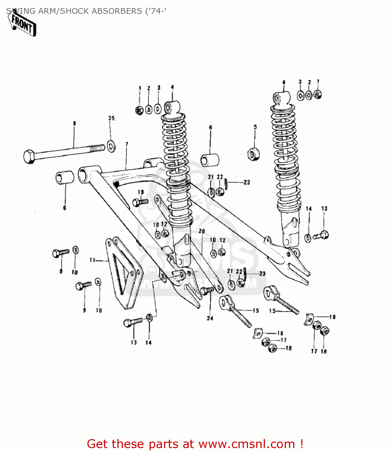 SWING ARM/SHOCK ABSORBERS ('74-' KX125-A3 1976