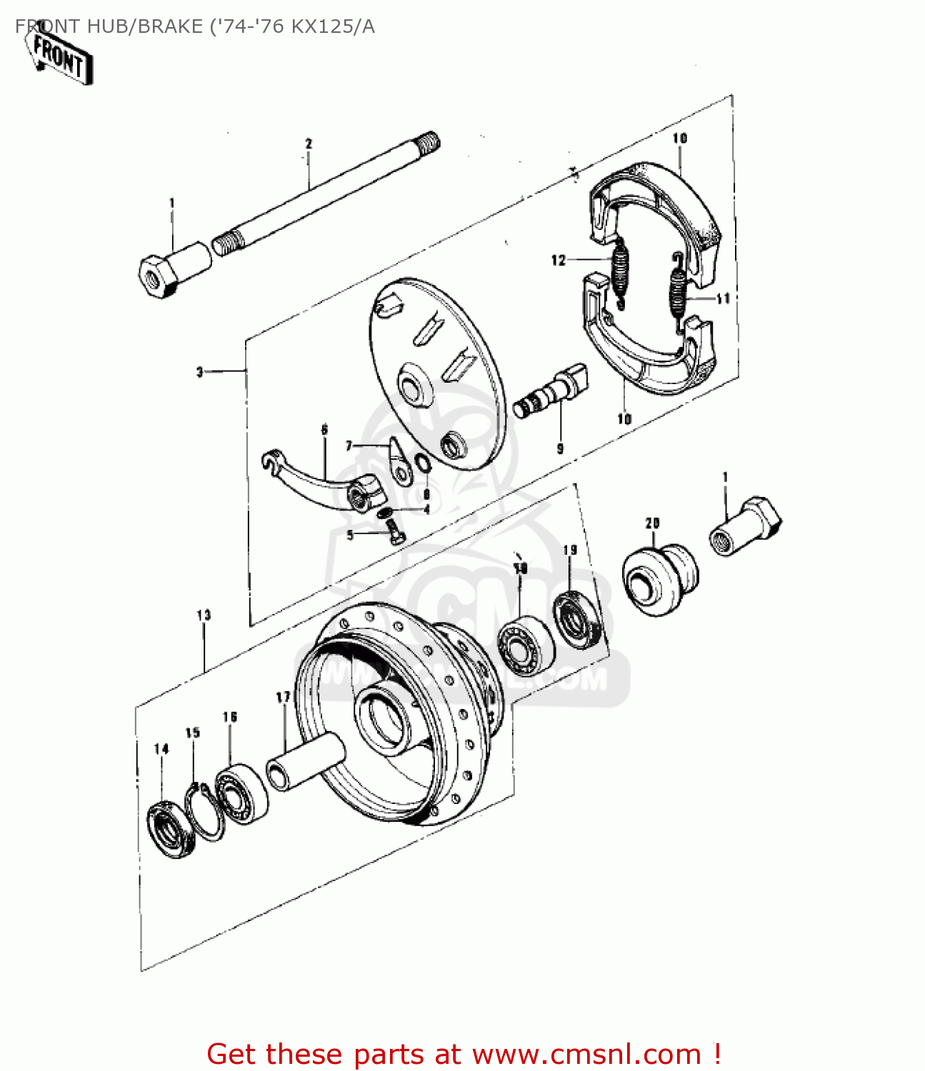 FRONT HUB/BRAKE ('74-'76 KX125/A KX125-A3 1976
