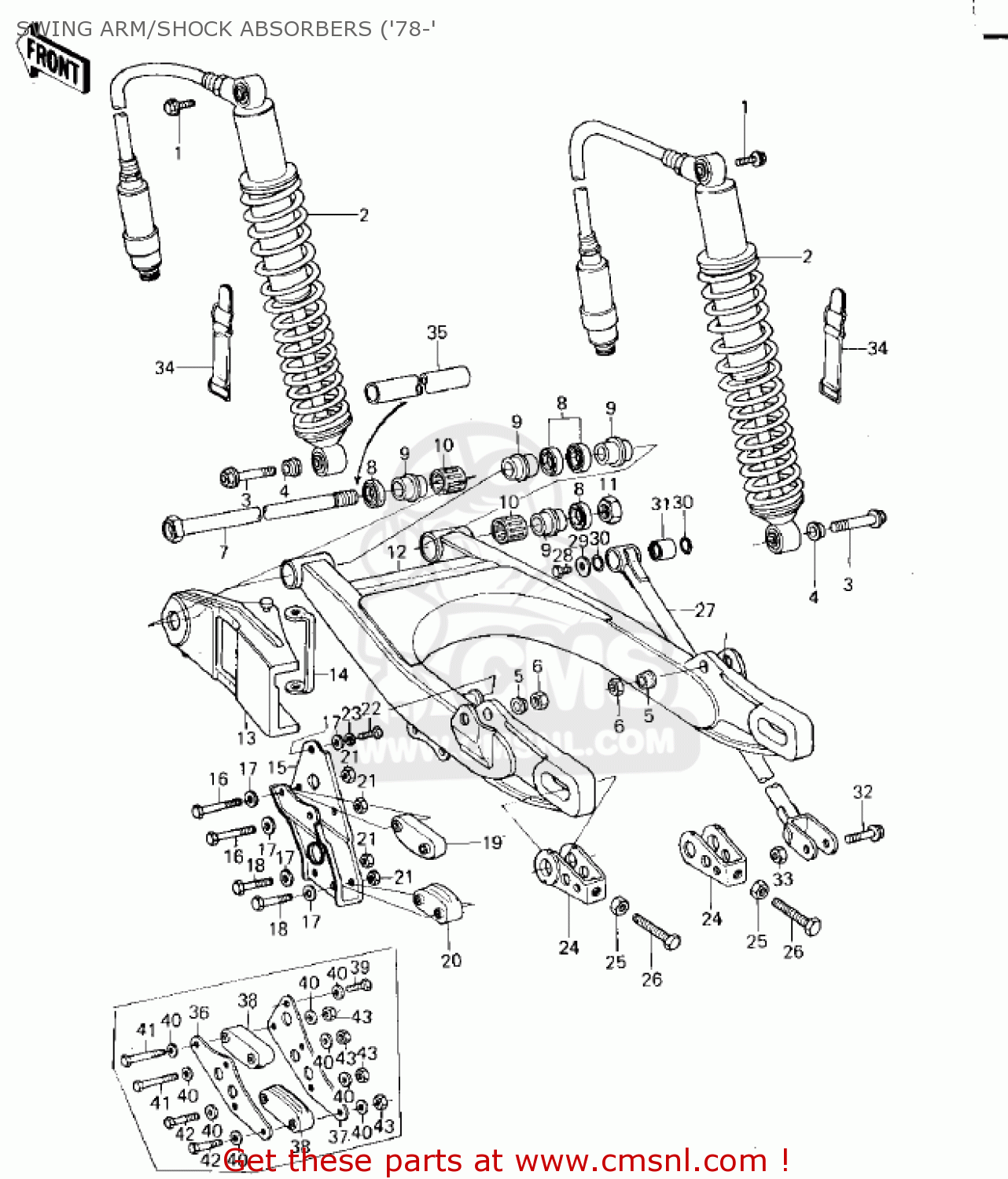 SWING ARM/SHOCK ABSORBERS ('78-' KX125-A3 1976
