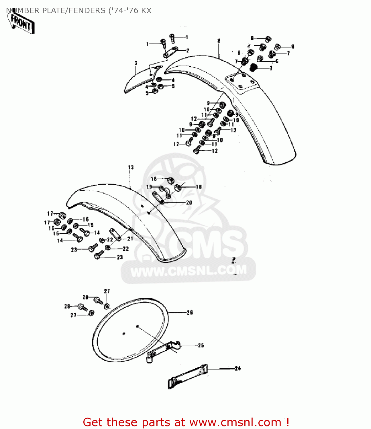 NUMBER PLATE/FENDERS ('74-'76 KX KX125-A5 1979