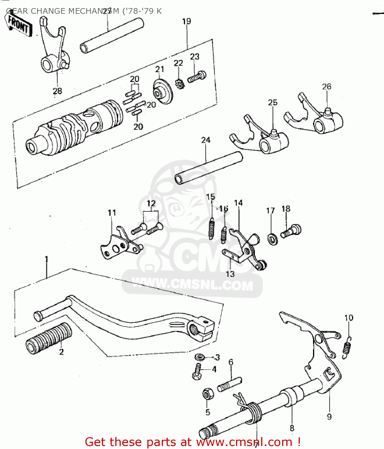 GEAR CHANGE MECHANISM ('78-'79 K KX125-A5 1979