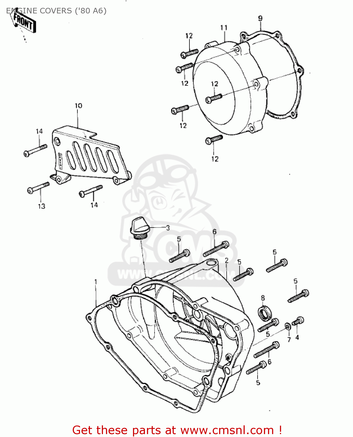 ENGINE COVERS ('80 A6) KX125-A6 KX125 1980 UNITED KINGDOM USA CANADA AL