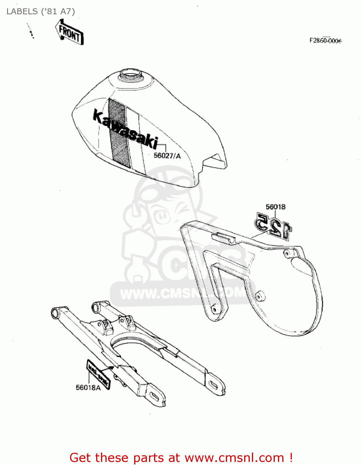 LABELS ('81 A7) KX125-A6 KX125 1980 UNITED KINGDOM USA CANADA AL
