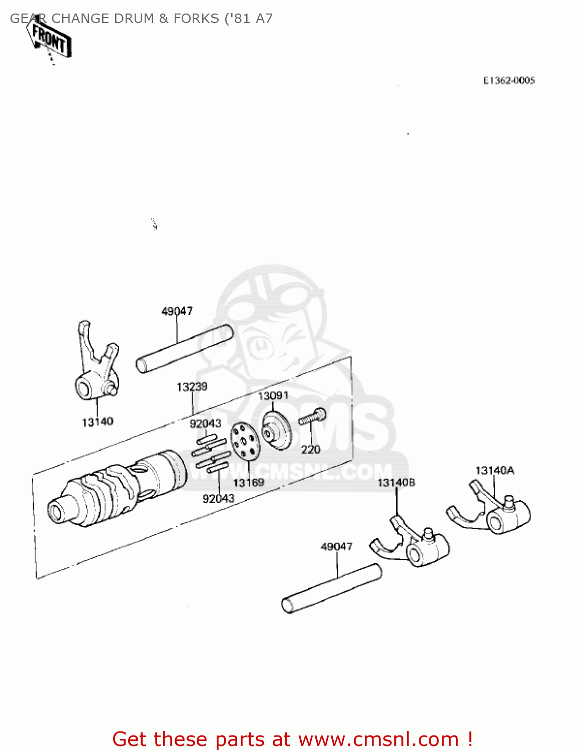 GEAR CHANGE DRUM & FORKS ('81 A7 KX125-A6 KX125 1980 UNITED KINGDOM USA CANADA AL