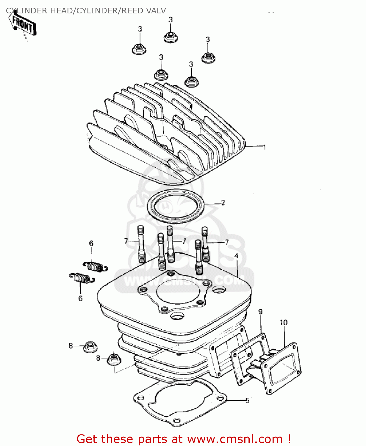 CYLINDER HEAD/CYLINDER/REED VALV KX125-A6 KX125 1980 UNITED KINGDOM USA CANADA AL