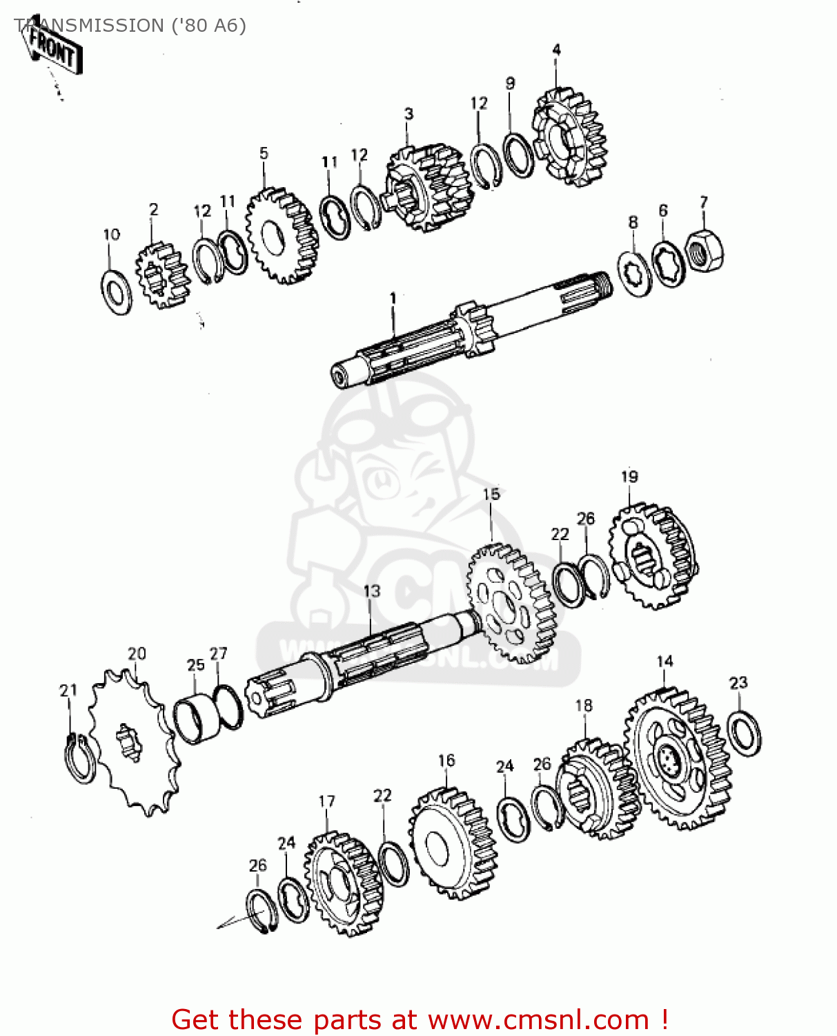 TRANSMISSION ('80 A6) KX125-A6 KX125 1980 UNITED KINGDOM USA CANADA AL