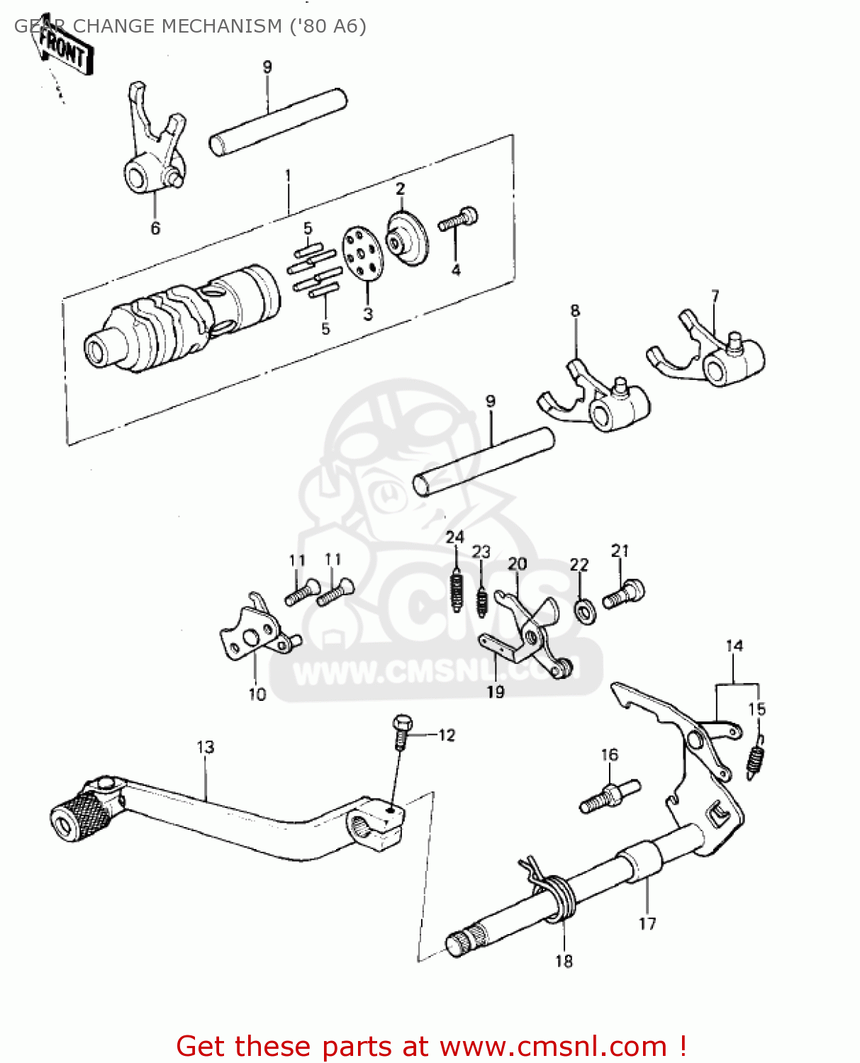 GEAR CHANGE MECHANISM ('80 A6) KX125-A6 KX125 1980 UNITED KINGDOM USA CANADA AL
