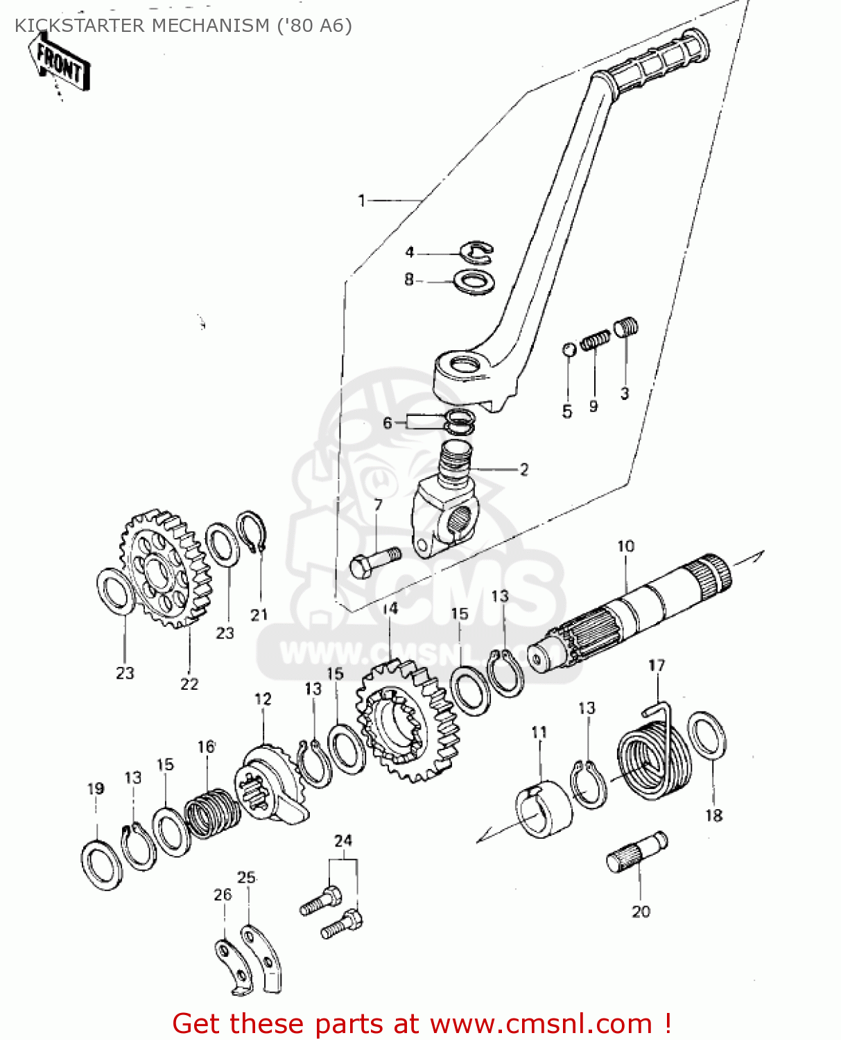 KICKSTARTER MECHANISM ('80 A6) KX125-A6 KX125 1980 UNITED KINGDOM USA CANADA AL