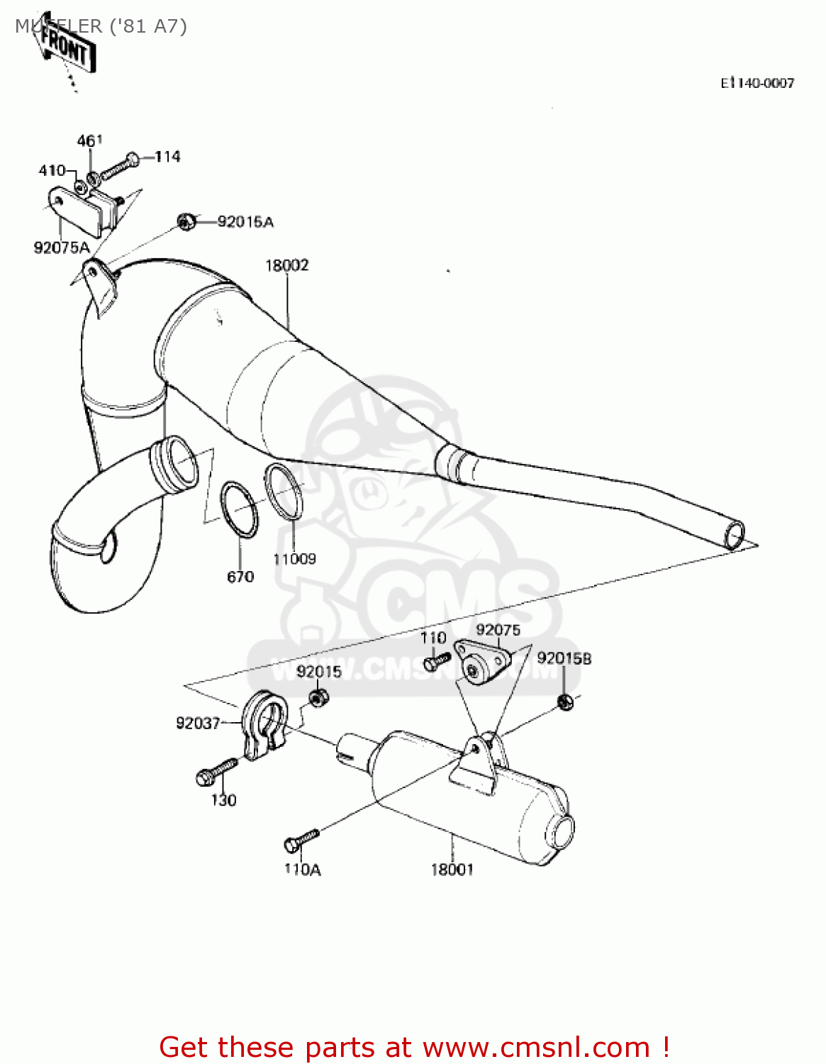 MUFFLER ('81 A7) KX125-A6 KX125 1980 UNITED KINGDOM USA CANADA AL