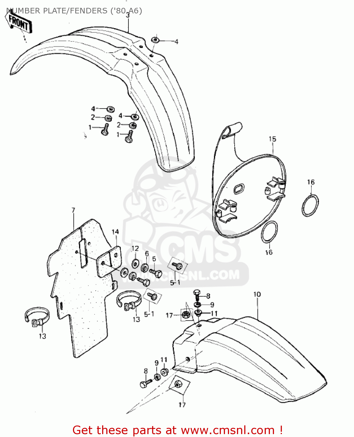 NUMBER PLATE/FENDERS ('80 A6) KX125-A6 KX125 1980 UNITED KINGDOM USA CANADA AL