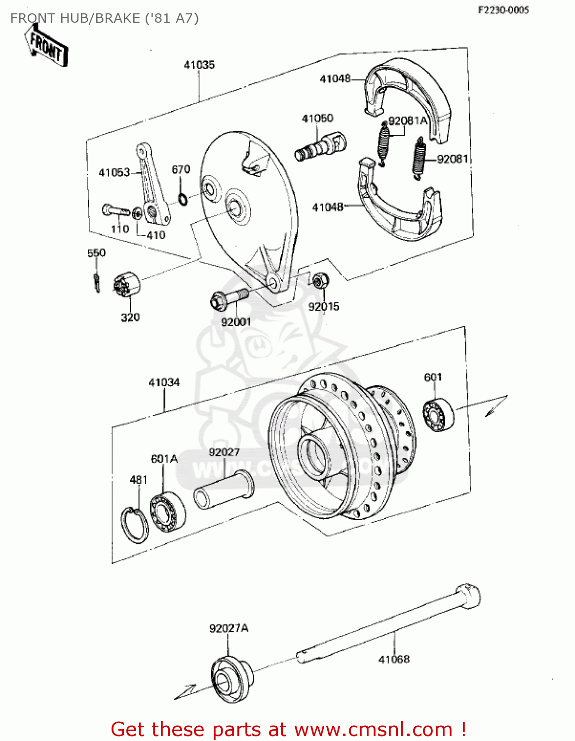 FRONT HUB/BRAKE ('81 A7) KX125-A6 KX125 1980 UNITED KINGDOM USA CANADA AL