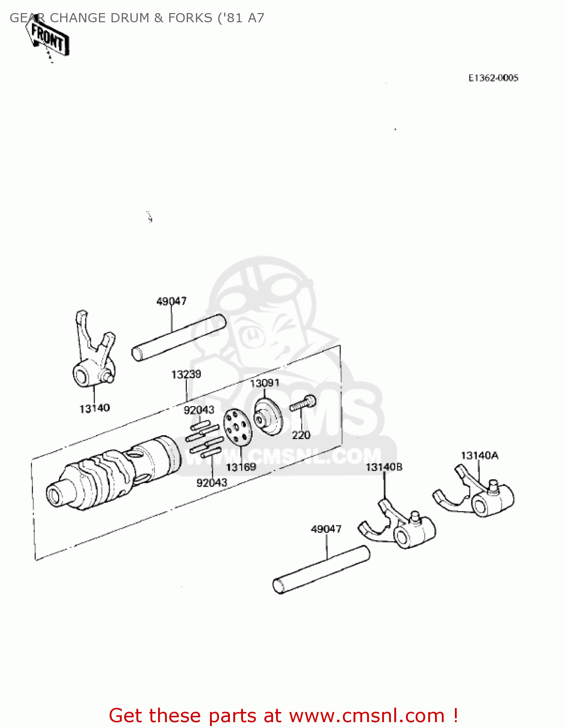 GEAR CHANGE DRUM & FORKS ('81 A7 KX125-A7 KX125 1981 UNITED KINGDOM USA CANADA AL